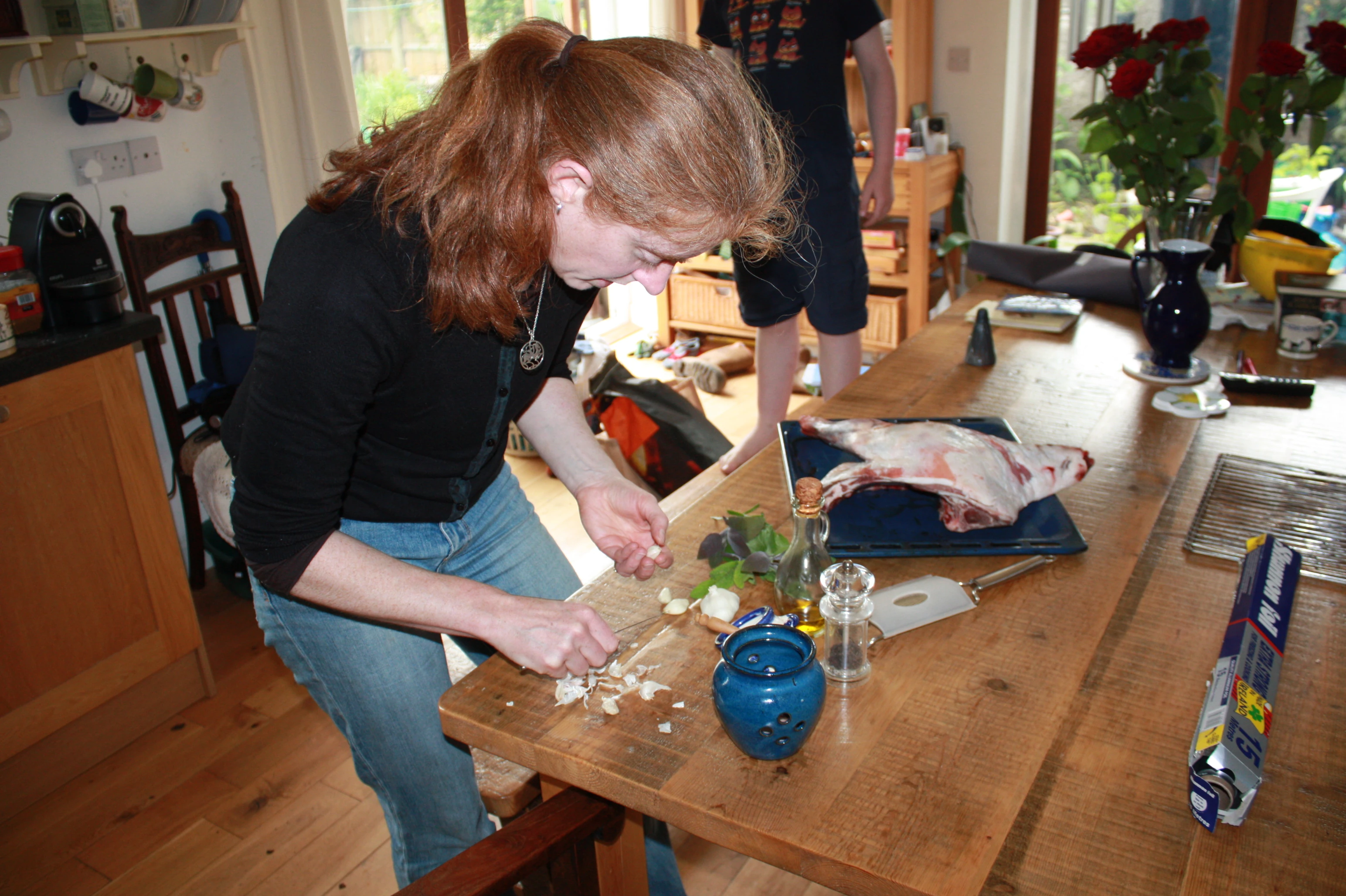 Stage 4: Prepare the meat by scoring the fat and adding butter, salt, garlic and herbs