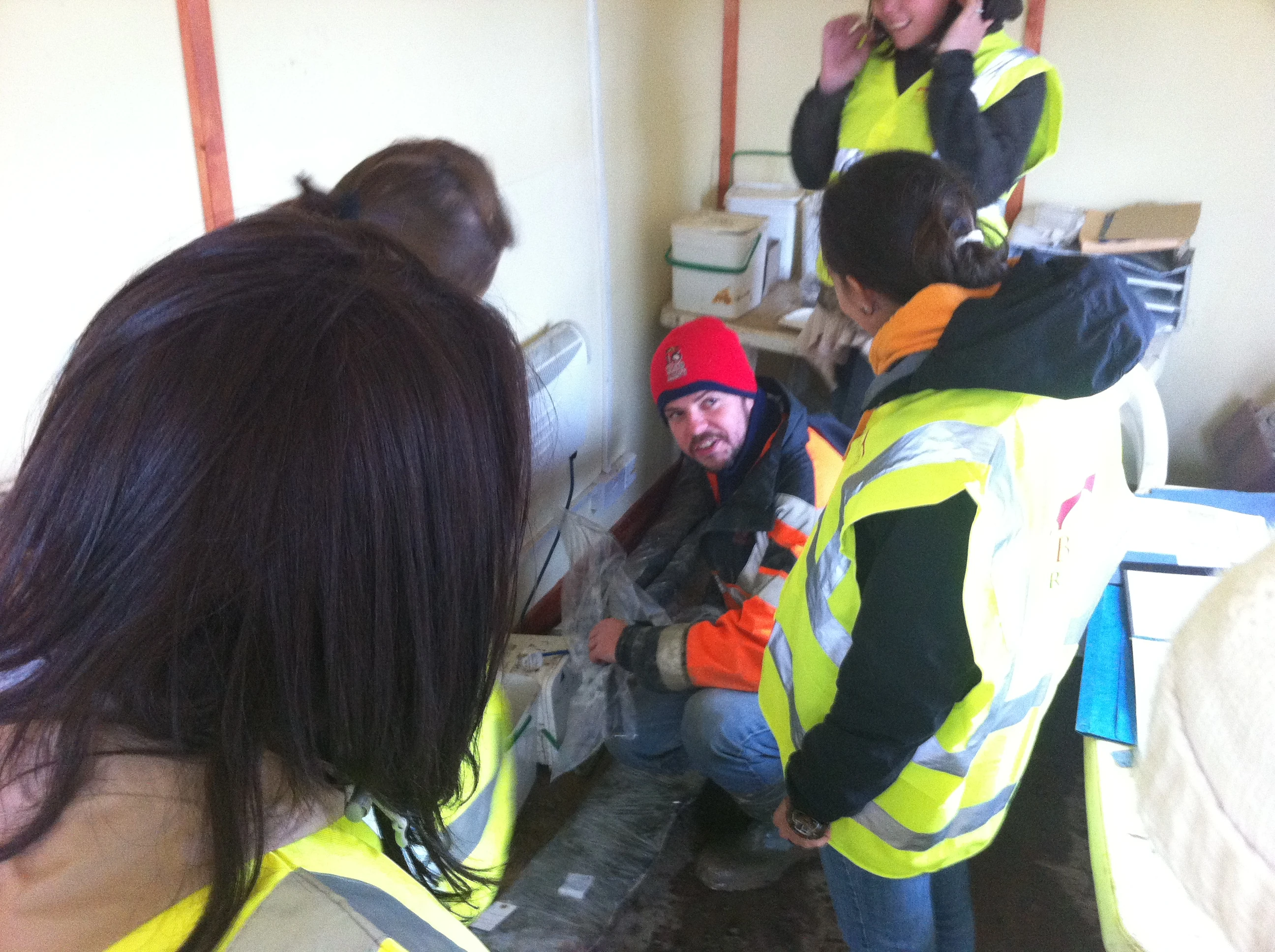 Steve allows some of the better-behaved members of the party to look at finds in the site cabin