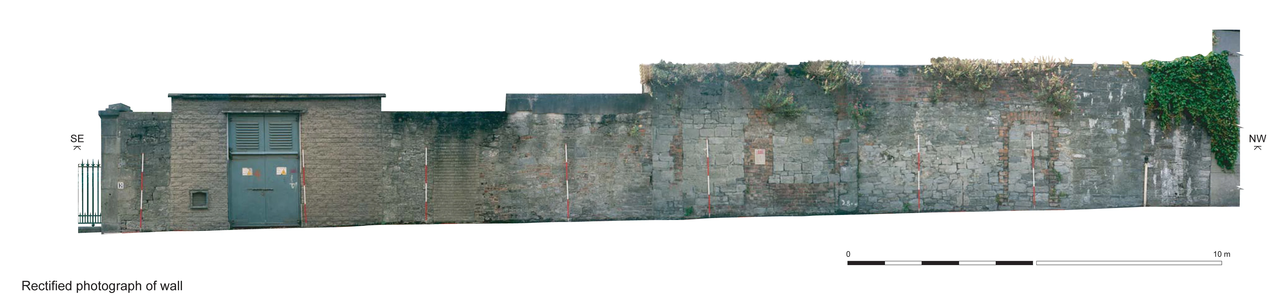 Rectified Photography, showing the entire boundary wall of the site