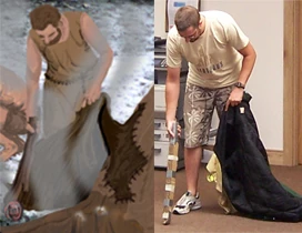 Jonski puts himself in the picture as 'man rolling stones with stick', original source material compared with an extract from the final version.