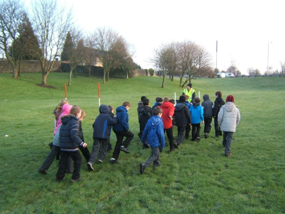 The pupils of St. Ninian's Primary School show their enthusiasm as budding archaeological geophysicists