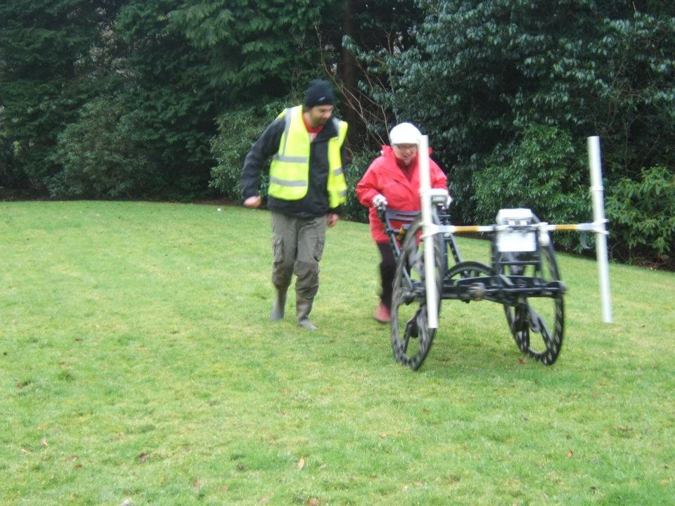 One of the Logie Old Graveyard Group trying out the Rubicon Geophysics Cart