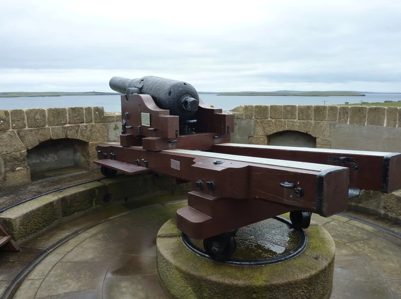 The artillery piece atop Hackness Martello Tower