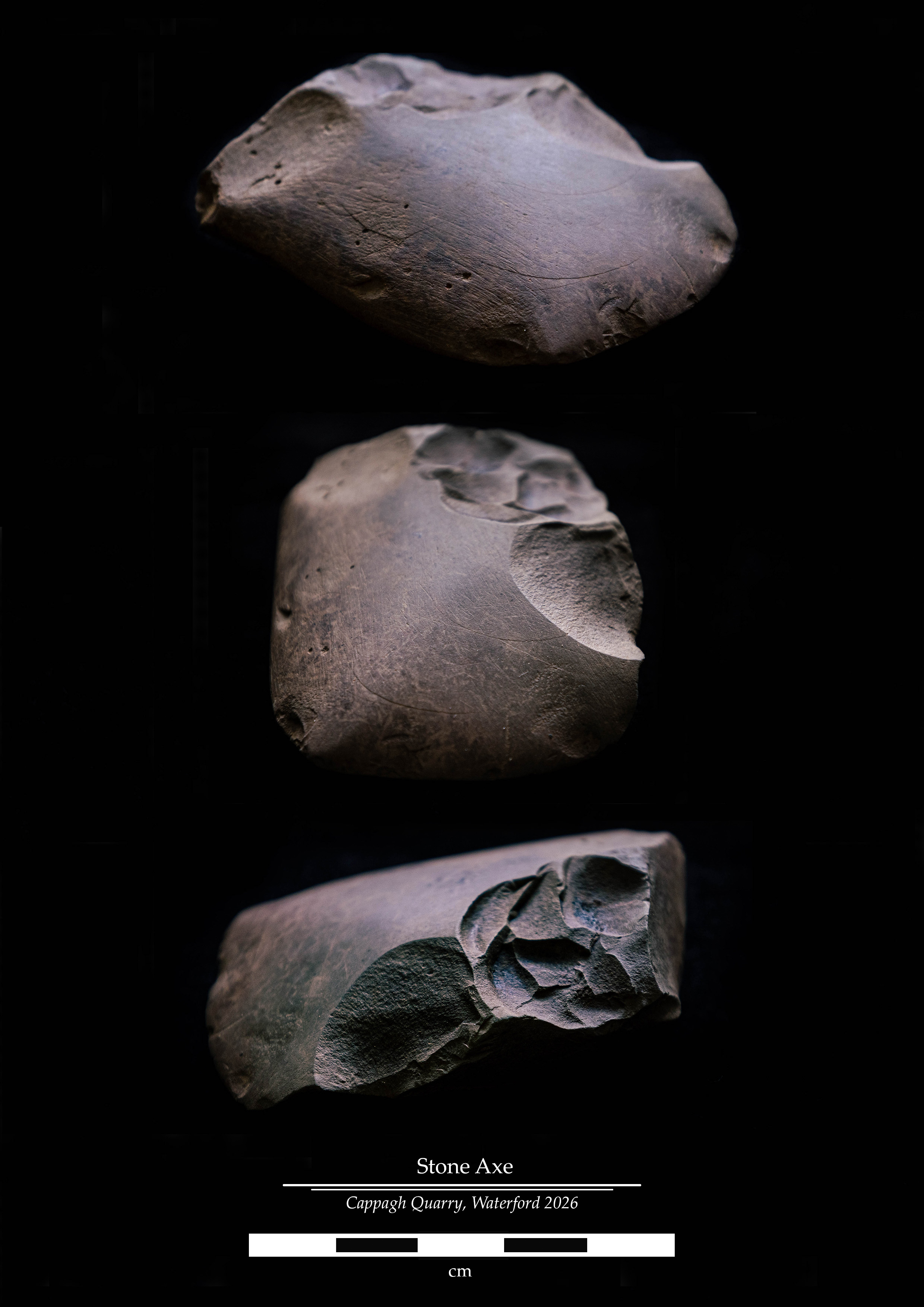 Studio photograph of a polished stone axe from Cappagh